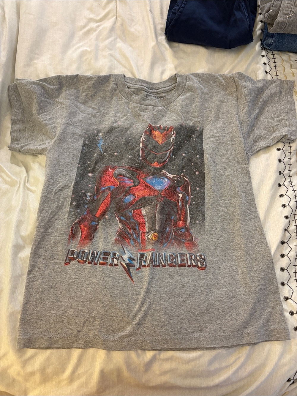 Power Ranger Kids Gray T‑Shirt with Red & Blue Ranger Graphic